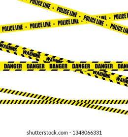 Police Line Set, Construction Site and Danger Tape. Black and yellow police stripe border. Vector illustration EPS10