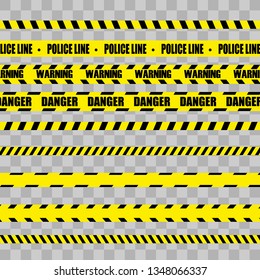 Police Line Set, Construction Site and Danger Tape. Black and yellow police stripe border. Vector illustration EPS10