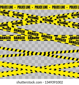 Police Line Set, Construction Site and Danger Tape. Black and yellow police stripe border. Vector illustration EPS10