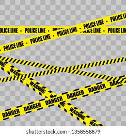 Police Line Set, Construction Site and Danger Tape. Black and yellow police stripe border. Vector illustration EPS10