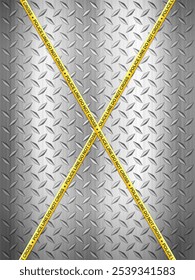 Police line tape on metal background. Vector illustration.