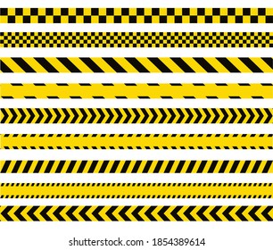 Police line. Warning tape. Black and yellow line striped. Vector illustration