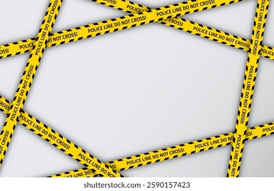 Police line yellow tapes. Do not cross striped security ribbons. Crime places barrier borders. Set warning tapes for restriction of criminal accident zones on white background. Vector illustration.