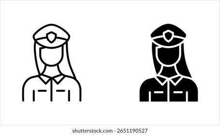 Conjunto de ícones lineares de polícia. Oficial de polícia. ilustração vetorial sobre fundo branco