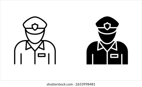 Conjunto de ícones lineares de polícia. Oficial de polícia. ilustração vetorial sobre fundo branco