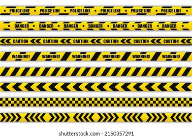 Police lines black and yellow tapes vector design collection