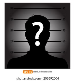 Police lineup or mugshot of anonymous male silhouette