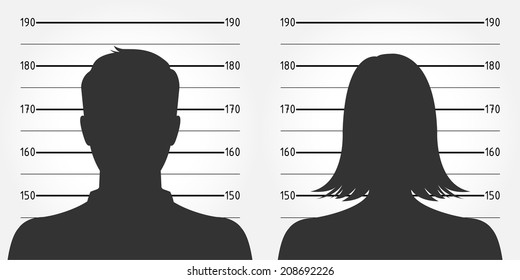 Police lineup or mugshot of anonymous male & female silhouettes