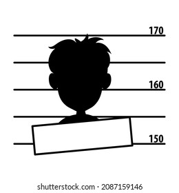 Police lineup or mugshot background with silhouette of anonymous person. Vector illustration 