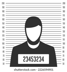 Alineación policial, plantilla de captura de pantalla con una mesa y silueta anónima. Prisionero y Mugshot. EPS vectorial 10.  