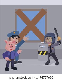 Police lion guarding a road vector illustration