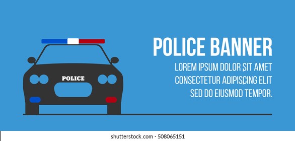 Police Logo And Banner With Car. Elements Of The Police Equipment Icons. Protect And Serve Label. Vector Illustration.