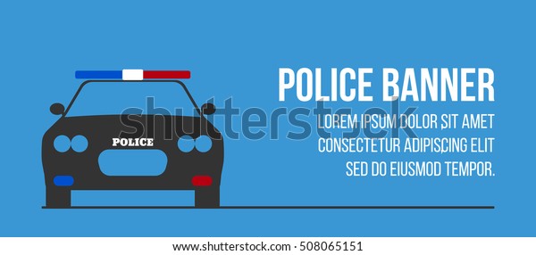 Police logo\
and banner with car. Elements of the police equipment icons.\
Protect and Serve label. Vector\
Illustration.