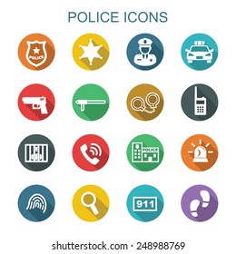 police long shadow icons, flat vector symbols