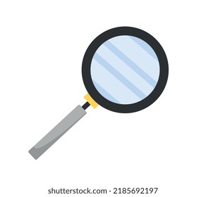 Police loupe icon. Social media sticker. Magnifying glass for searching and analyzing evidence, investigations. Detective and explorer. Police officers inventory. Cartoon flat vector illustration