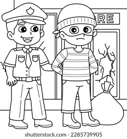 Police Man Arresting a Thief Coloring Page 