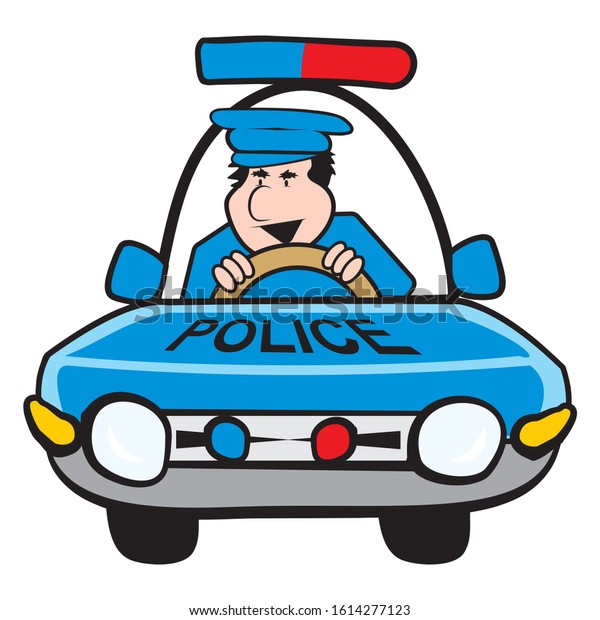 police man at car,\
funny vector\
illustration