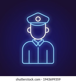 Police man color neon icon. Law enforcement. Thin line contour symbols. Isolated vector outline illustrations. 