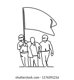 Police and a man with the flag of protest prevention