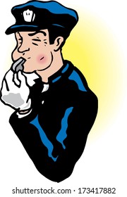 police man  holding a whistle