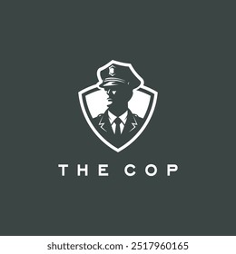 police man illustration logo with shield background