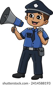 Police Man with Megaphone Cartoon Colored Clipart