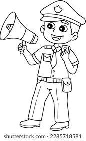 Police Man with a Megaphone Isolated Coloring Page