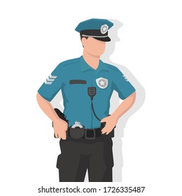 Police man in modern flat style, simple people concept on white background.