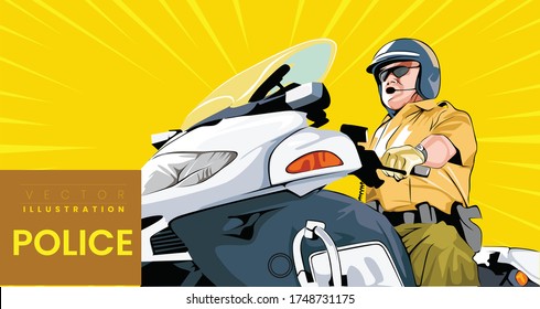 Police man on the bike Vector Illustration Drawing 
