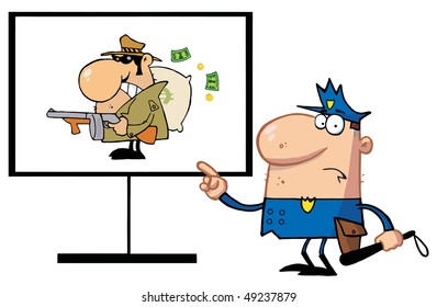 Police Man Pointing To A Robber Sign