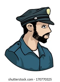 Police man portrait, symbol, vector illustration