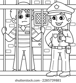 Police Man and Prisoner Coloring Page for Kids