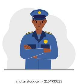 Police man. Profession policeman, security guard, patrolman in uniform. Vector flat illustration