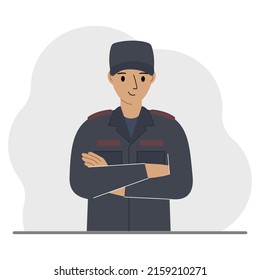 Polizeimann. Professioneller Polizist, Wachmann, Patrolman in Uniform. Vektorgrafik