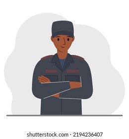 Police man. Profession policeman, security guard, patrolman in uniform. Vector flat illustration