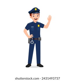 police man standing and waving hand