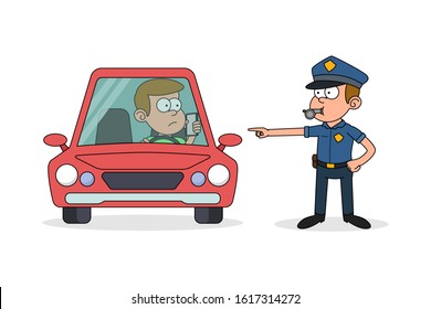 Police man stopping driver, No texting and talking while driving