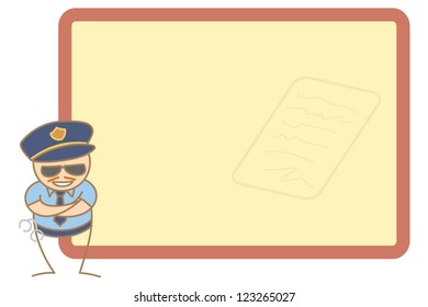 police man talking in front of board