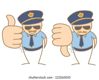 police man thumbs up - down saying like and dislike