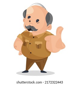 Police man with thumbs-up sign. Vector graphic illustration. Individually on a white background.	