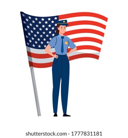police man with usa flag design, Labor day holiday and patriotic theme Vector illustration