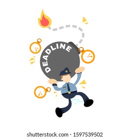 police man worker run for time bomb deadline cartoon doodle vector illustration flat design style