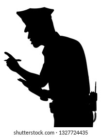 Police man write order bill with pen silhouette vector, people on white background