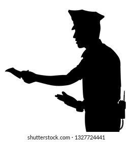 Police man write order bill with pen silhouette vector, people on white background