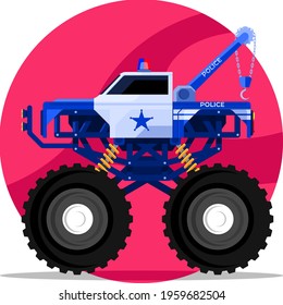 Police Monster Tow Truck Flat Cartoon