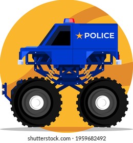 Police Monster Truck Box Car Flat Cartoon