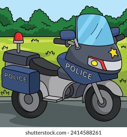 Police Motorcycle Colored Cartoon Illustration