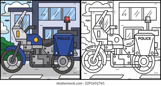 Police Motorcycle Coloring Page Illustration