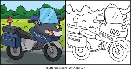 Police Motorcycle Coloring Page Illustration