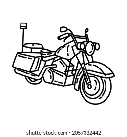 Police Motorcycle Officer Part of Police Equipment and Accessories Hand Drawn Icon Set Vector.